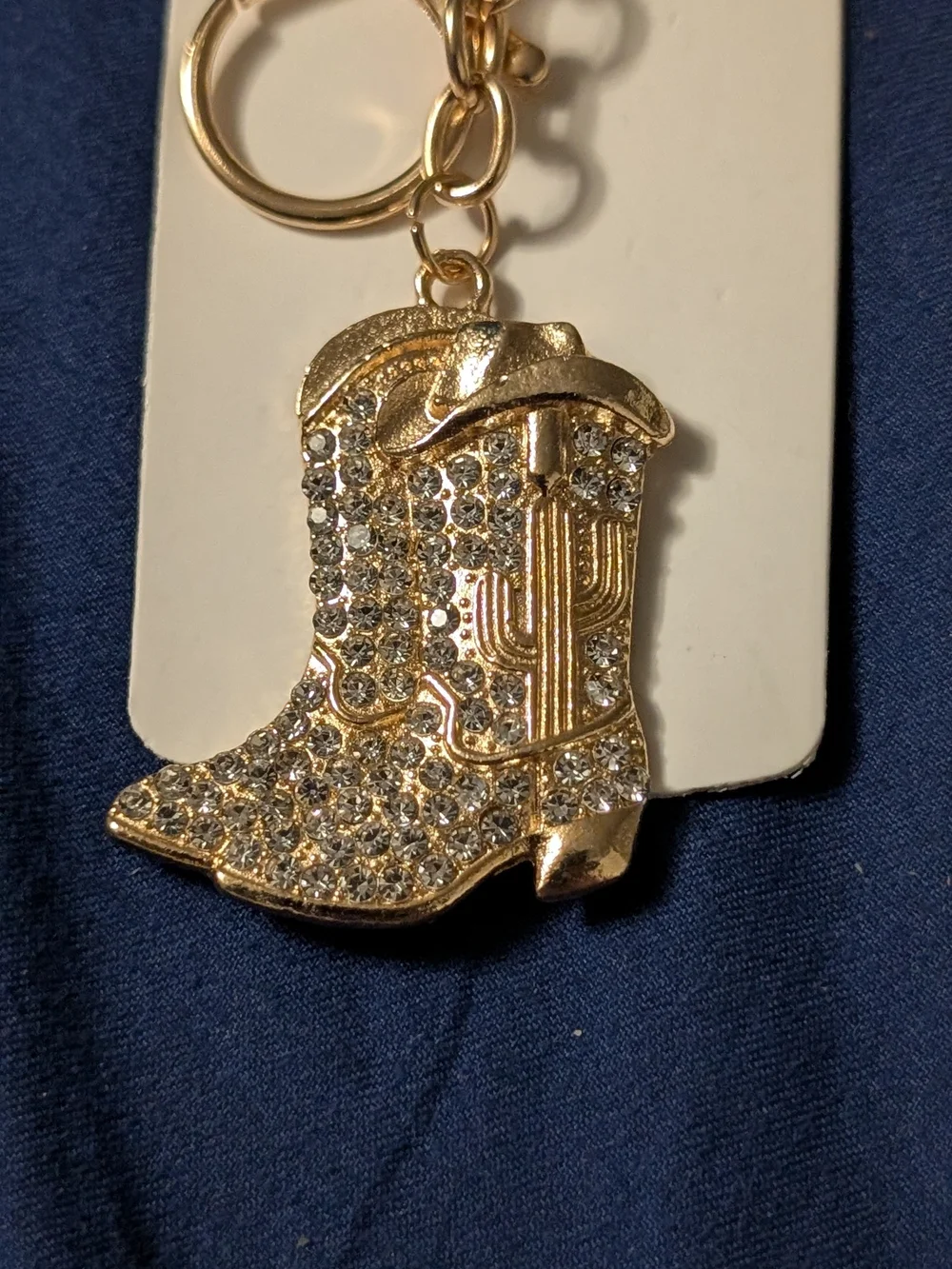 🦋 Pick 1 mint Gold Cowboy Boot Keychains with Clear Or Green Rhinestones